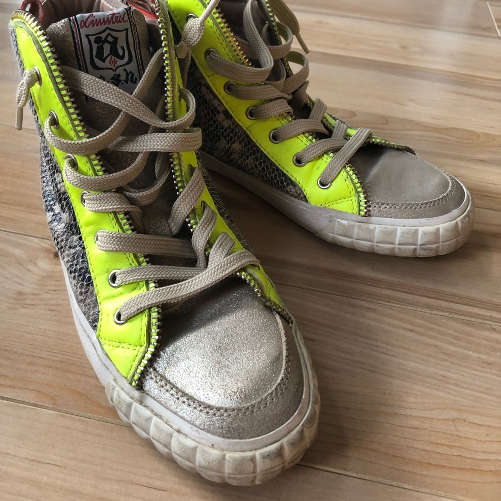 ASH hightop neon/animal print running shoes